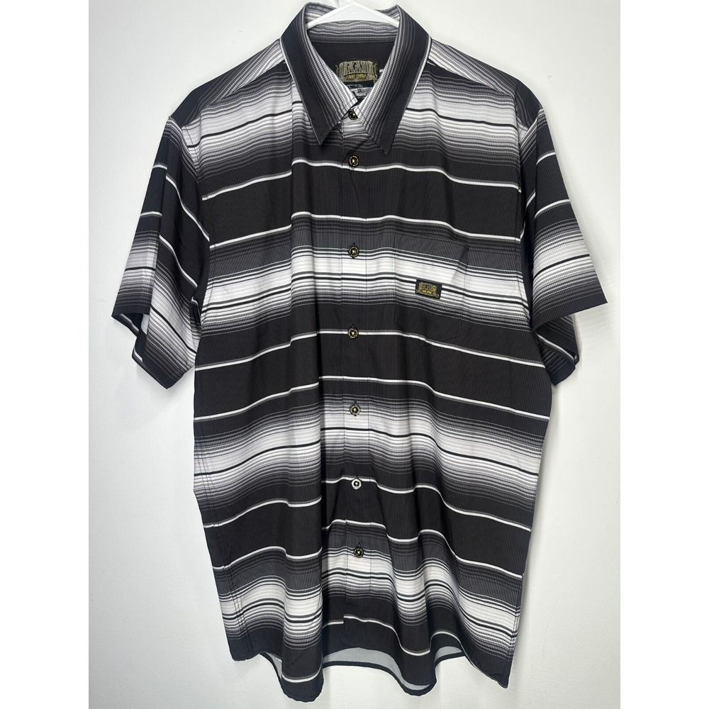 Dixxon Shirt Men's Large The Low Low‎ Black White Stripe Short Sleeve Button Up